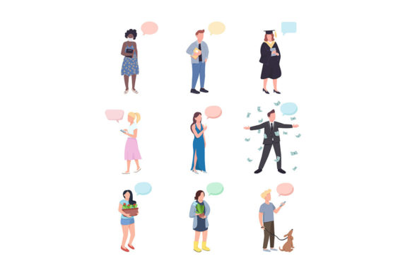Conversation Flat Color Vector Set