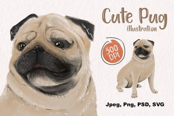 Cute Pug Dog Illustration Realistic