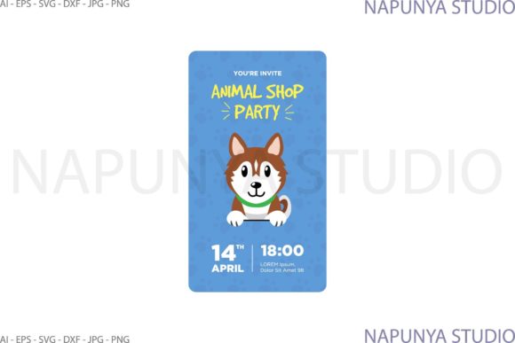 Doggies Dog Party Invitation Card Blue