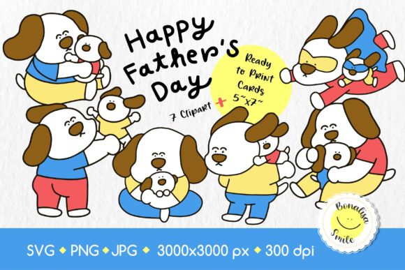 Happy Papa Dog and Puppy