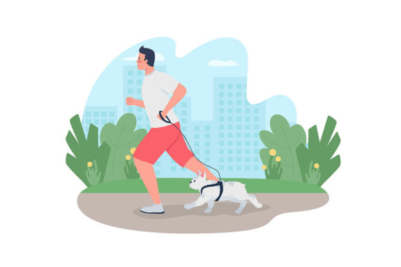 Man Running with Dog on Leash Banner